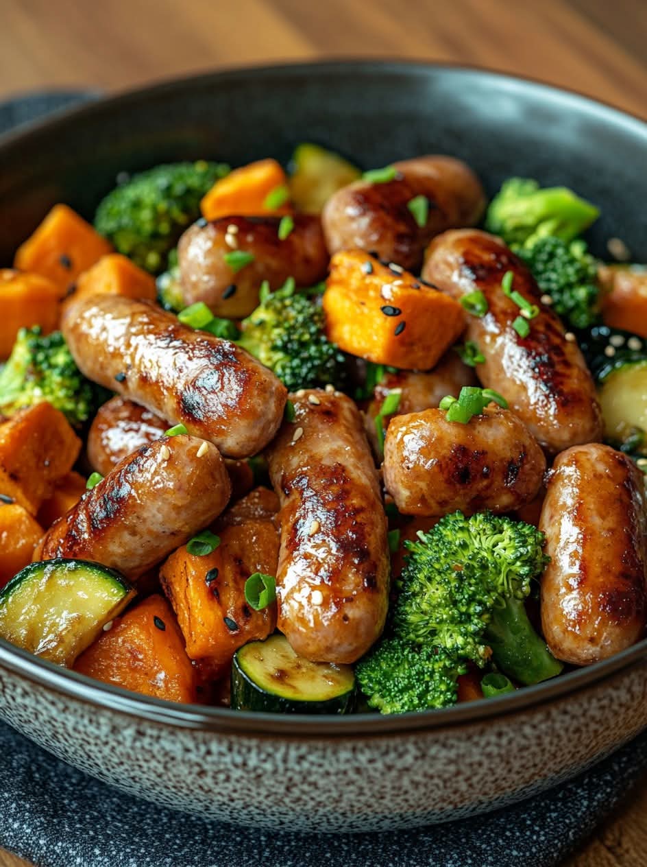 Roasted Sausage, Sweet Potato & Broccoli Bowl