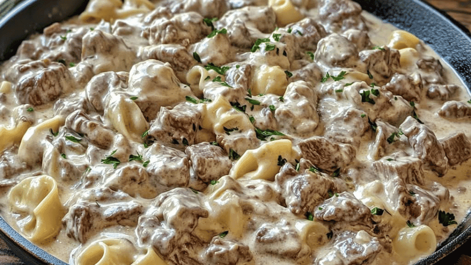 Creamy Beef Stroganoff with Cheese Tortellini