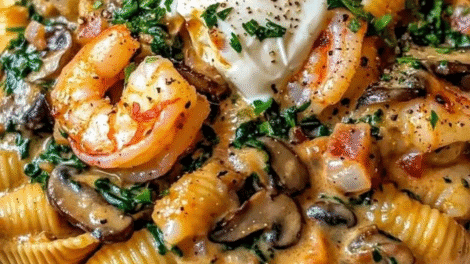 Creamy Spinach Mushroom Shrimp Shells
