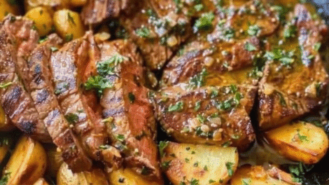 Garlic Herb Steak & Crispy Roasted Potatoes