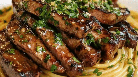 Honey and Garlic Beef with Pasta