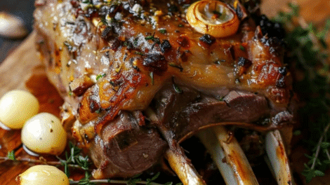 Herb-Infused Slow Roasted Lamb Shoulder with Lemon Zest & Pearl Onions