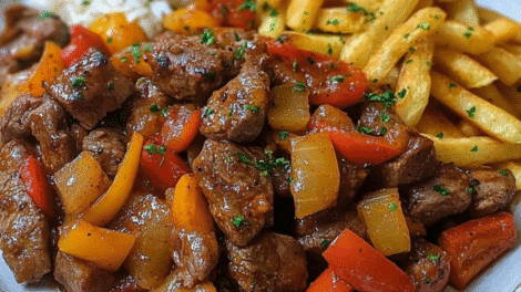 Spanish Lamb Sauté with Peppers & Golden Fries