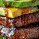 Glazed Teriyaki Beef & Creamy Avocado Sushi Stack
