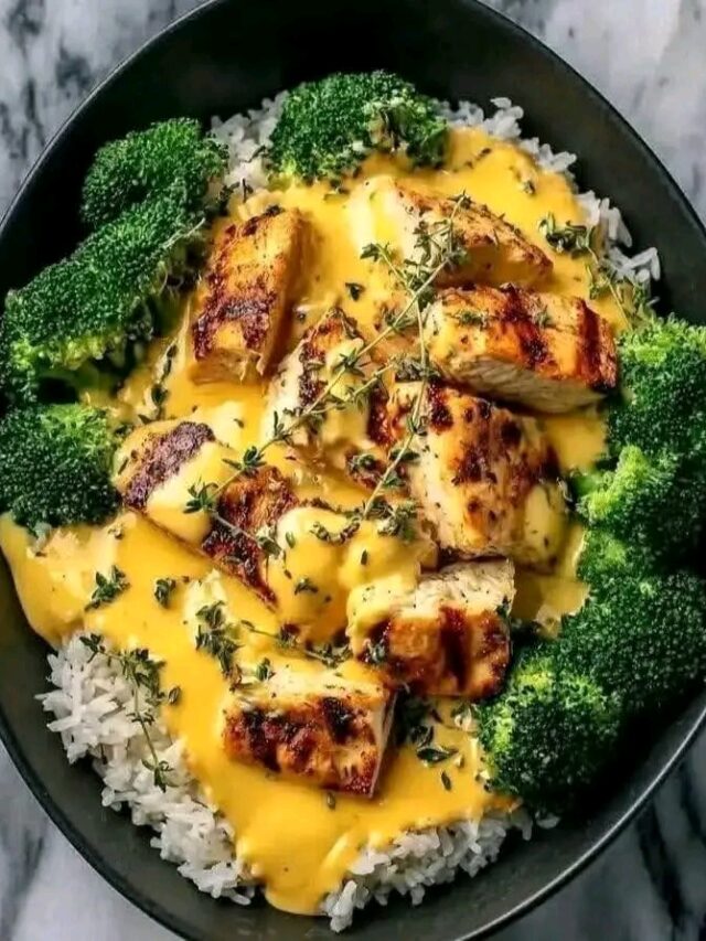 Ultimate Grilled Chicken & Rice Bowl with Broccoli & Creamy Cheese Sauce